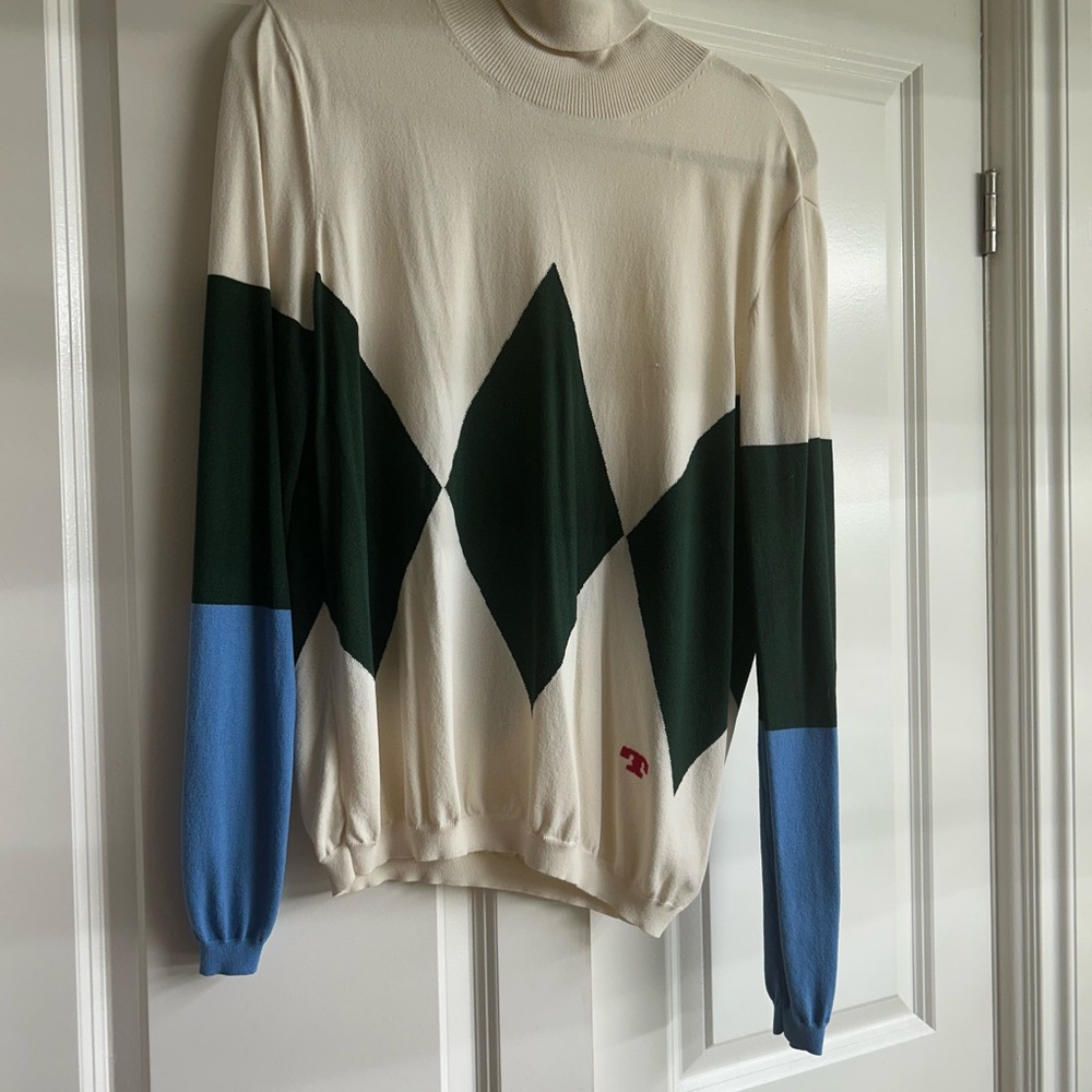 Tory Burch Cream and Blue Turtleneck Sweater